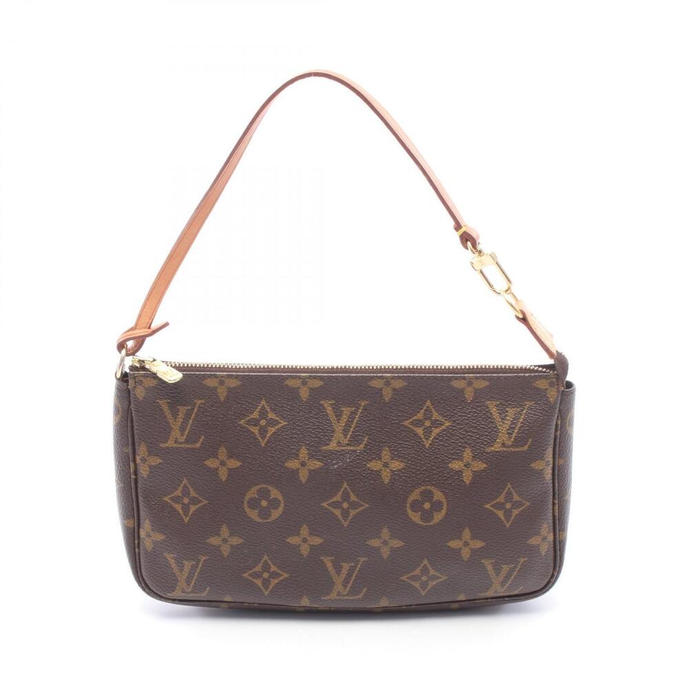 Louis Vuitton Pochette Accessoires Top Handle Bag Canvas Leather Monogram Brown
